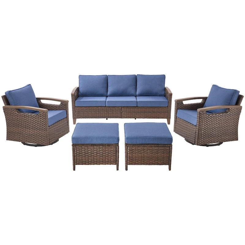 Pocassy Outdoor Patio Sofa Chair Ottoman Table Furniture Set