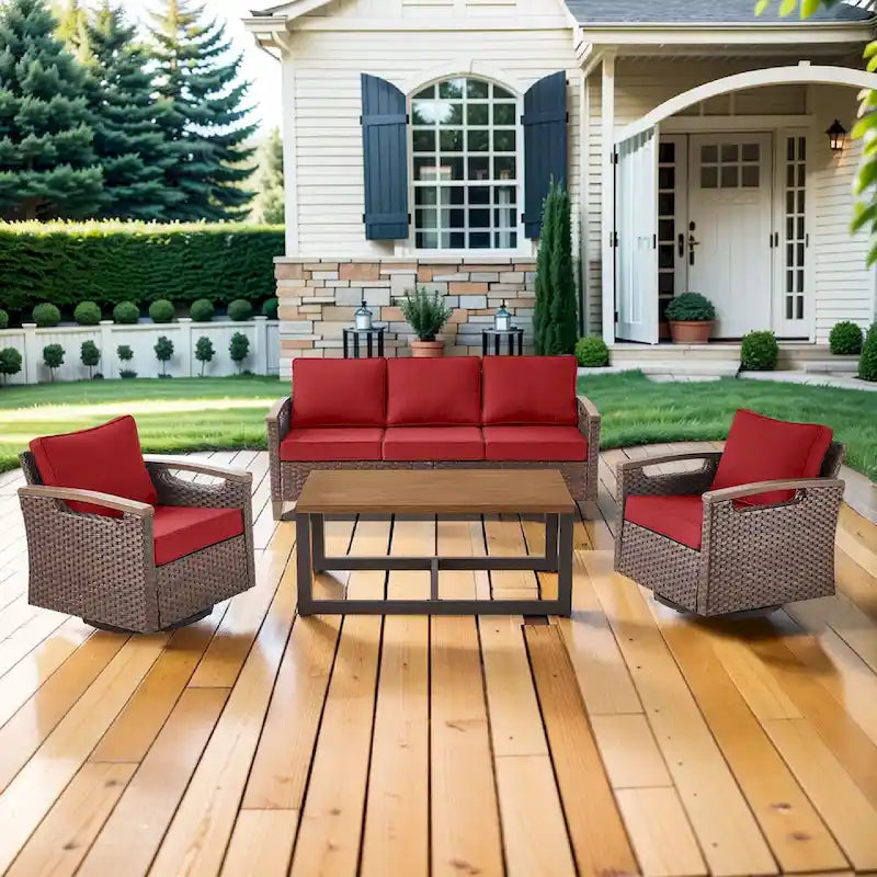 Pocassy Outdoor Patio Sofa Chair Ottoman Table Furniture Set