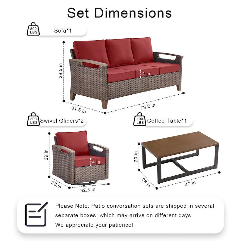 Pocassy Outdoor Patio Sofa Chair Ottoman Table Furniture Set