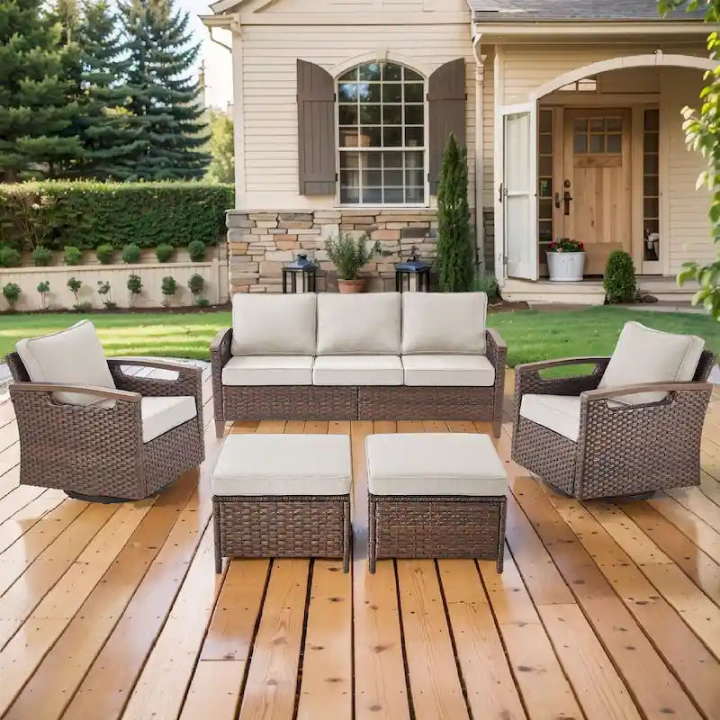 Pocassy Outdoor Patio Sofa Chair Ottoman Table Furniture Set
