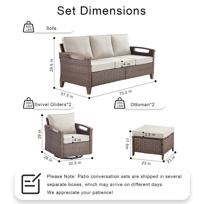Pocassy Outdoor Patio Sofa Chair Ottoman Table Furniture Set