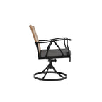 7-Piece Outdoor Patio Steel Dining Set with 59 Rectangular Table, 2 Swivel Rocker & 4 Armchairs, and Rattan Backrest