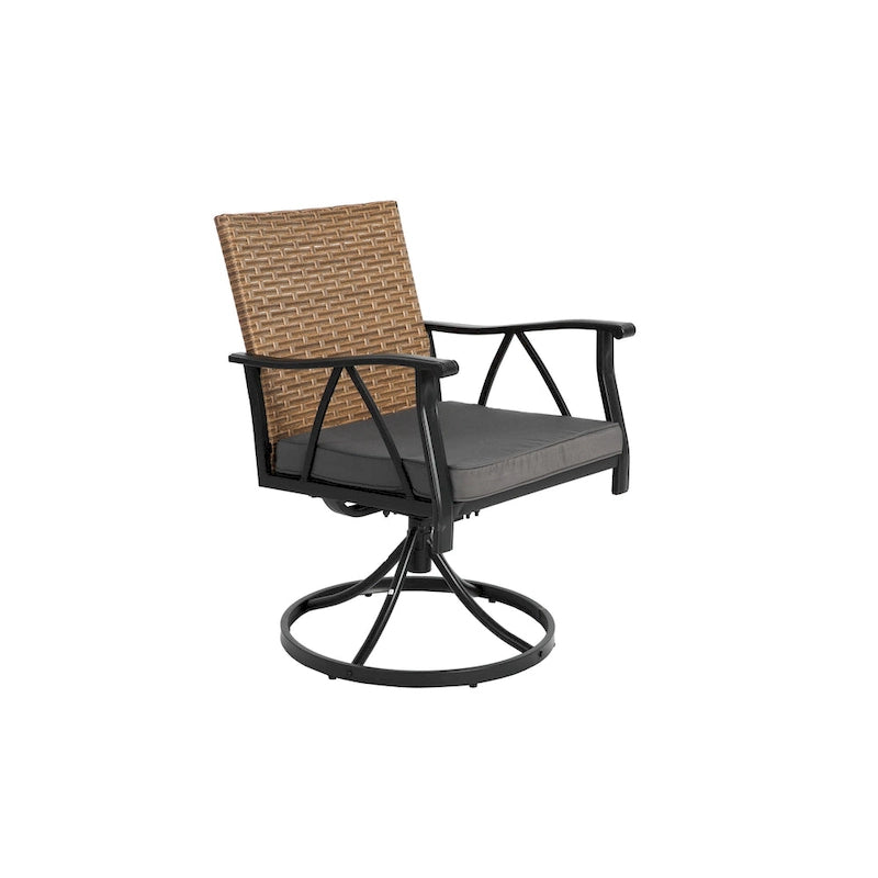 7-Piece Outdoor Patio Steel Dining Set with 59 Rectangular Table, 2 Swivel Rocker & 4 Armchairs, and Rattan Backrest