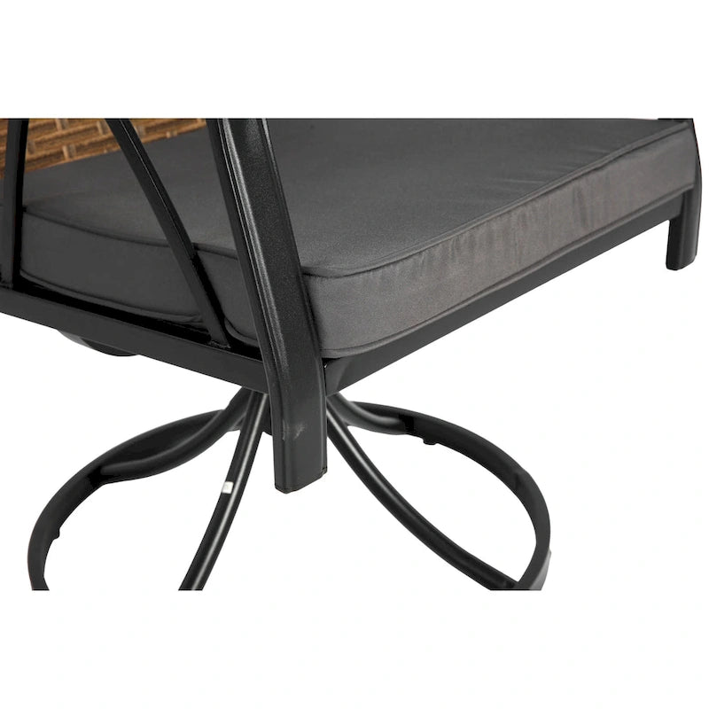 7-Piece Outdoor Patio Steel Dining Set with 59 Rectangular Table, 2 Swivel Rocker & 4 Armchairs, and Rattan Backrest