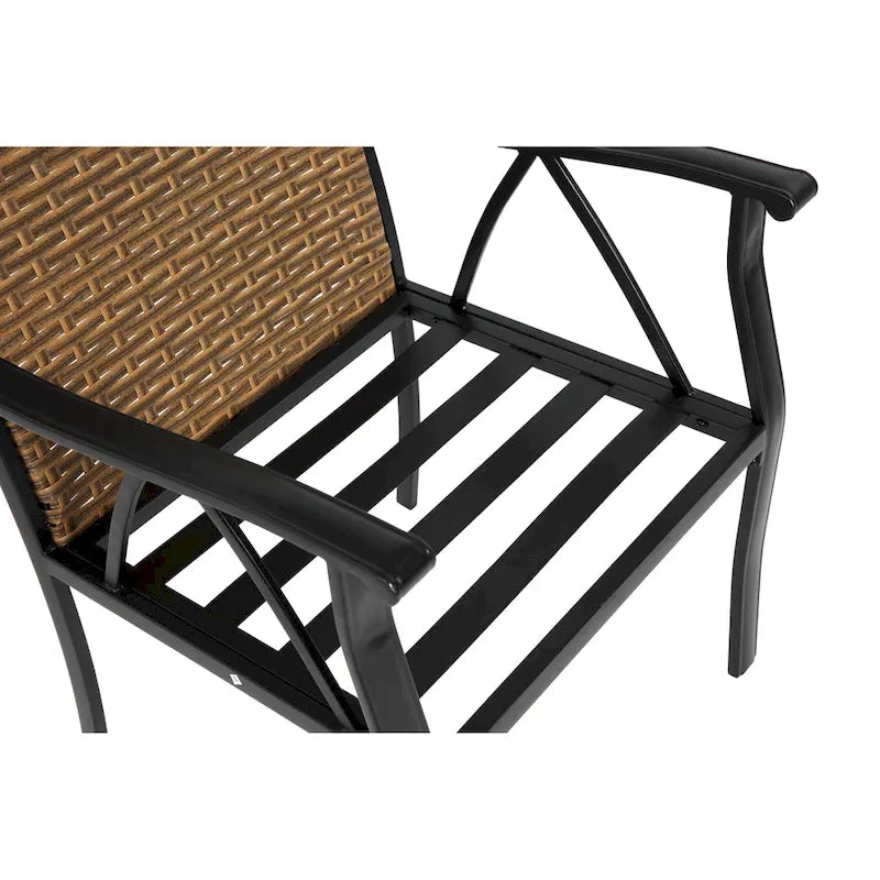 7-Piece Outdoor Patio Steel Dining Set with 59 Rectangular Table, 2 Swivel Rocker & 4 Armchairs, and Rattan Backrest