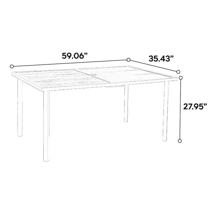 7-Piece Outdoor Patio Steel Dining Set with 59 Rectangular Table, 2 Swivel Rocker & 4 Armchairs, and Rattan Backrest