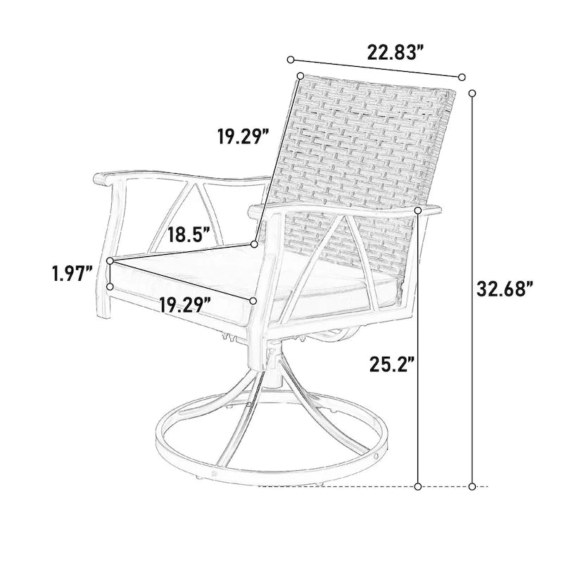 7-Piece Outdoor Patio Steel Dining Set with 59 Rectangular Table, 2 Swivel Rocker & 4 Armchairs, and Rattan Backrest