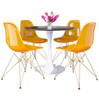 Bristol 5-Piece Dining Set 35 Round Table and 4 Plastic Chairs with Gold Base