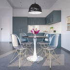 Bristol 5-Piece Dining Set 35 Round Table and 4 Plastic Chairs with Gold Base