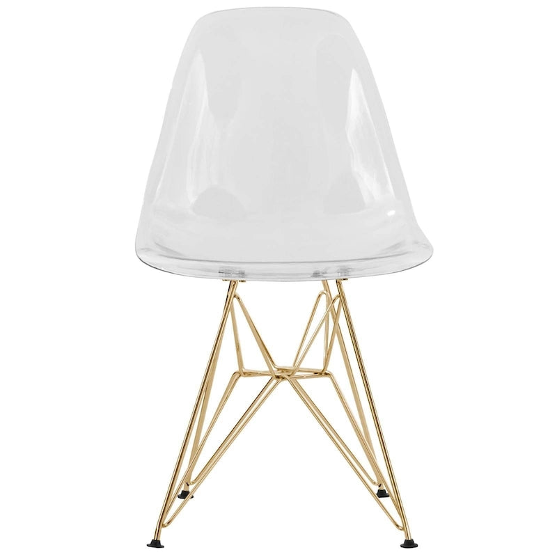 Bristol 5-Piece Dining Set 35 Round Table and 4 Plastic Chairs with Gold Base