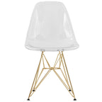 Bristol 5-Piece Dining Set 35 Round Table and 4 Plastic Chairs with Gold Base