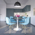 Bristol 5-Piece Dining Set 35 Round Table and 4 Plastic Chairs with Gold Base