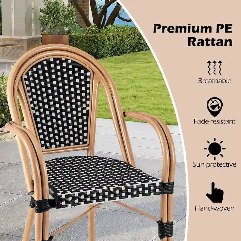 Gymax Outdoor French Bistro Chairs 4 PCS w/ Armrests Galvanized Metal