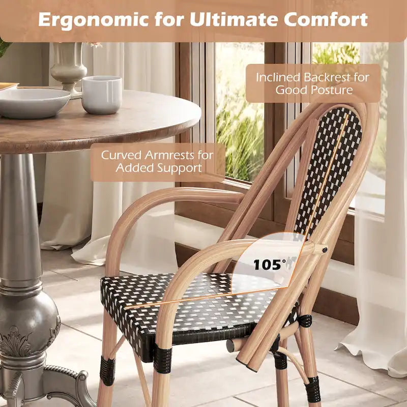 Gymax Outdoor French Bistro Chairs 4 PCS w/ Armrests Galvanized Metal