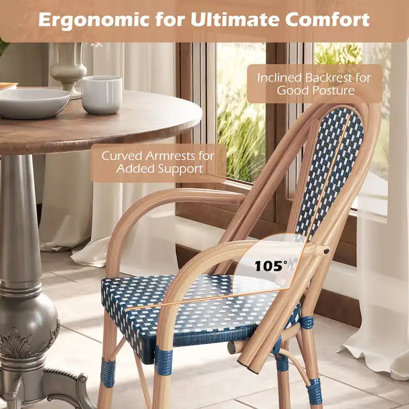 Gymax Outdoor French Bistro Chairs 4 PCS w/ Armrests Galvanized Metal