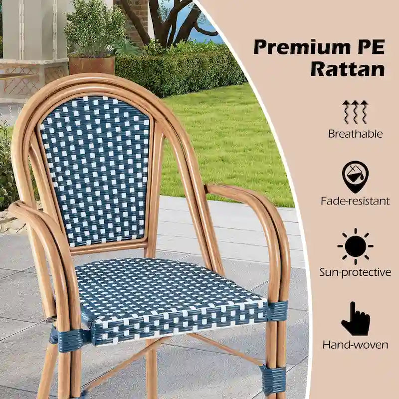 Gymax Outdoor French Bistro Chairs 4 PCS w/ Armrests Galvanized Metal