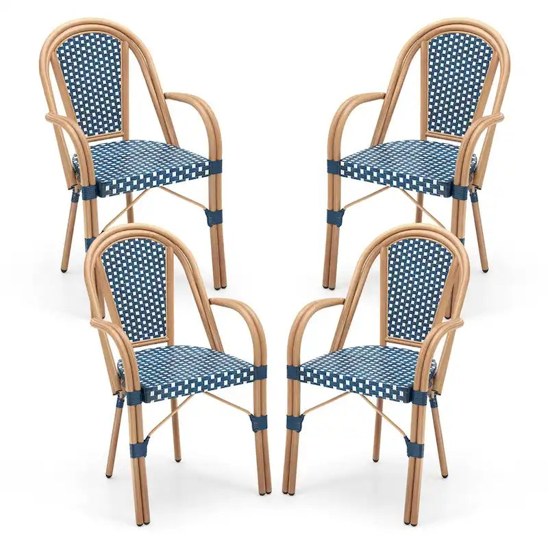 Gymax Outdoor French Bistro Chairs 4 PCS w/ Armrests Galvanized Metal