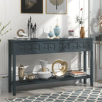 Farmhouse Entryway Table, Sofa Console Table W/4 Drawers, Bottom Shelf, Solid Wood Legs Narrow Sofa Tables For Entrance