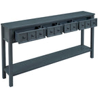 Farmhouse Entryway Table, Sofa Console Table W/4 Drawers, Bottom Shelf, Solid Wood Legs Narrow Sofa Tables For Entrance