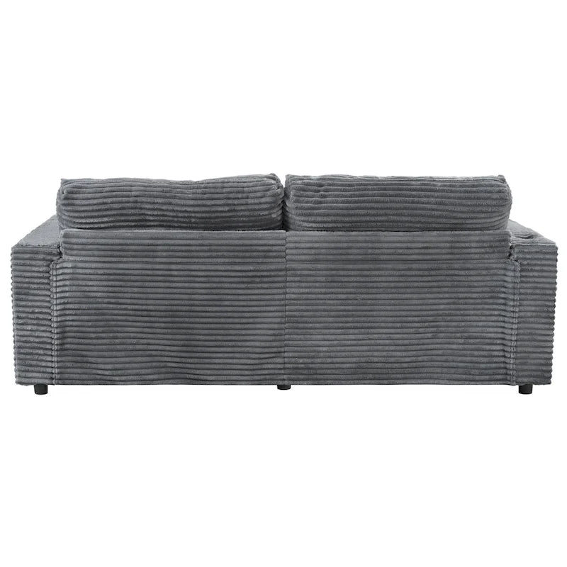86.5 Corduroy Chaise Lounge Sofa Bed with USB Ports, Cup Holders and 8 Thick Cushions