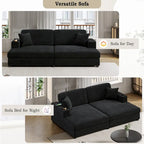 86.5 Corduroy Chaise Lounge Sofa Bed with USB Ports, Cup Holders and 8 Thick Cushions