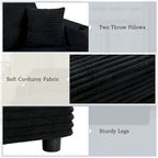 86.5 Corduroy Chaise Lounge Sofa Bed with USB Ports, Cup Holders and 8 Thick Cushions