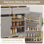 Gymax Tilt Out Trash Can Cabinet w/ Outlets 2 Drawers Adjustable Shelf