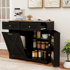 Gymax Tilt Out Trash Can Cabinet w/ Outlets 2 Drawers Adjustable Shelf