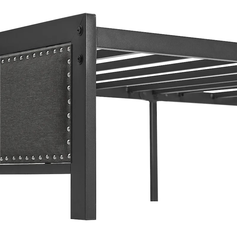 VECELO Bed Frame with Upholstered Linen Headboard and Footboard, Heavy-Duty Platform with Strong Metal Slats