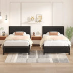 VECELO Bed Frame with Upholstered Linen Headboard and Footboard, Heavy-Duty Platform with Strong Metal Slats