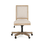 Swivel Rolling Office Chair, Beige Fabric, Weathered Light Brown Wood