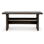 Soha 59 Inch Outdoor Multi Use Dining Table, Resin Wicker with Shelf, Brown