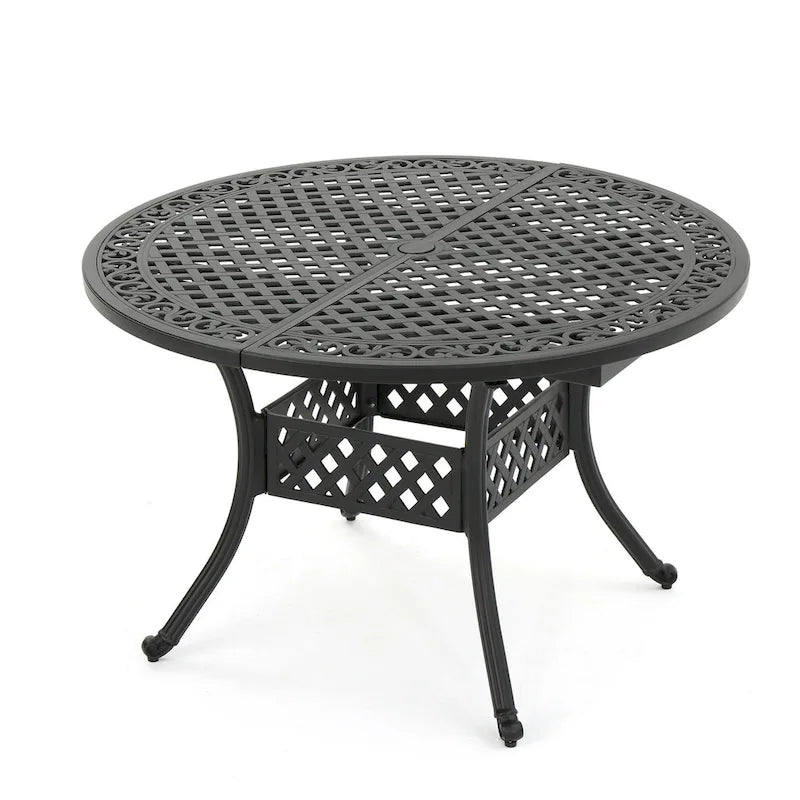 Roch Outdoor Dining Table, 46-61 Inch Extendable Top, Black Latticework
