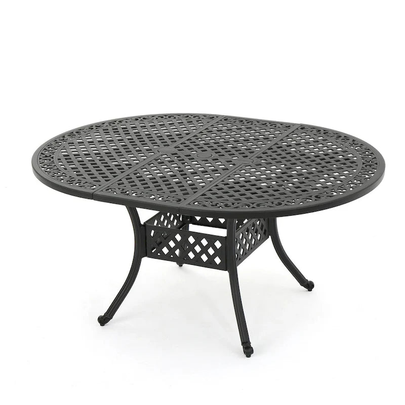 Roch Outdoor Dining Table, 46-61 Inch Extendable Top, Black Latticework