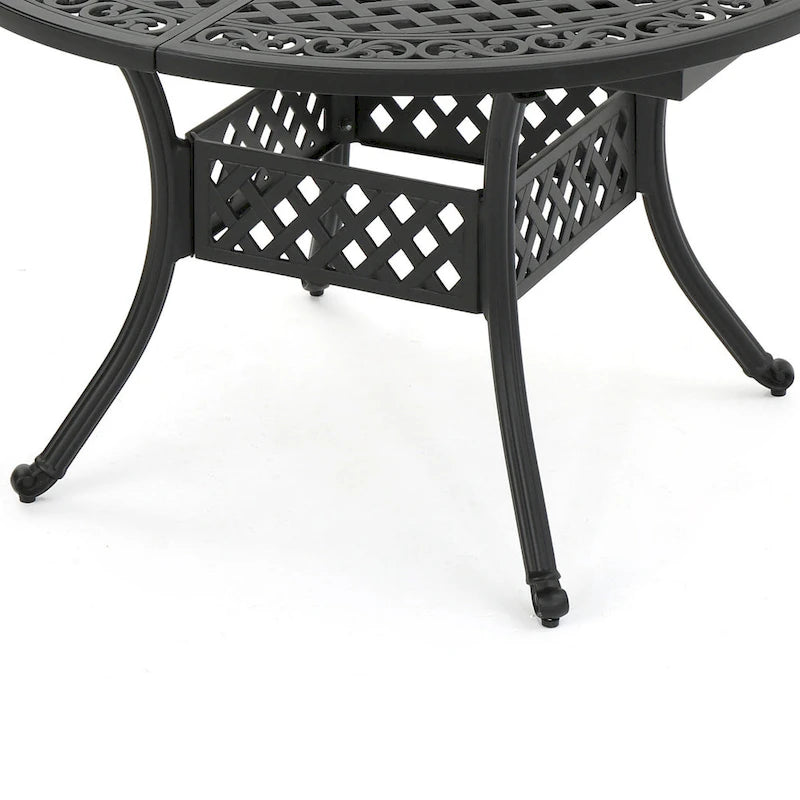 Roch Outdoor Dining Table, 46-61 Inch Extendable Top, Black Latticework