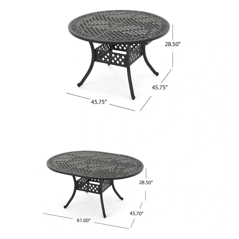Roch Outdoor Dining Table, 46-61 Inch Extendable Top, Black Latticework