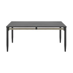 Hosa 66 Inch Outdoor Dining Table, Rectangular Slatted Top, Gray Rope Apron