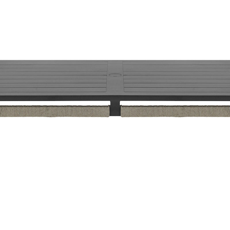 Hosa 66 Inch Outdoor Dining Table, Rectangular Slatted Top, Gray Rope Apron