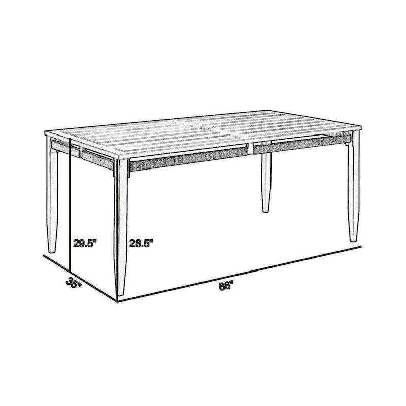 Hosa 66 Inch Outdoor Dining Table, Rectangular Slatted Top, Gray Rope Apron