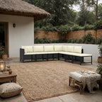 Avio 7pc Outdoor Modular Sofa Set, Square Shape, Poly Rattan, Black