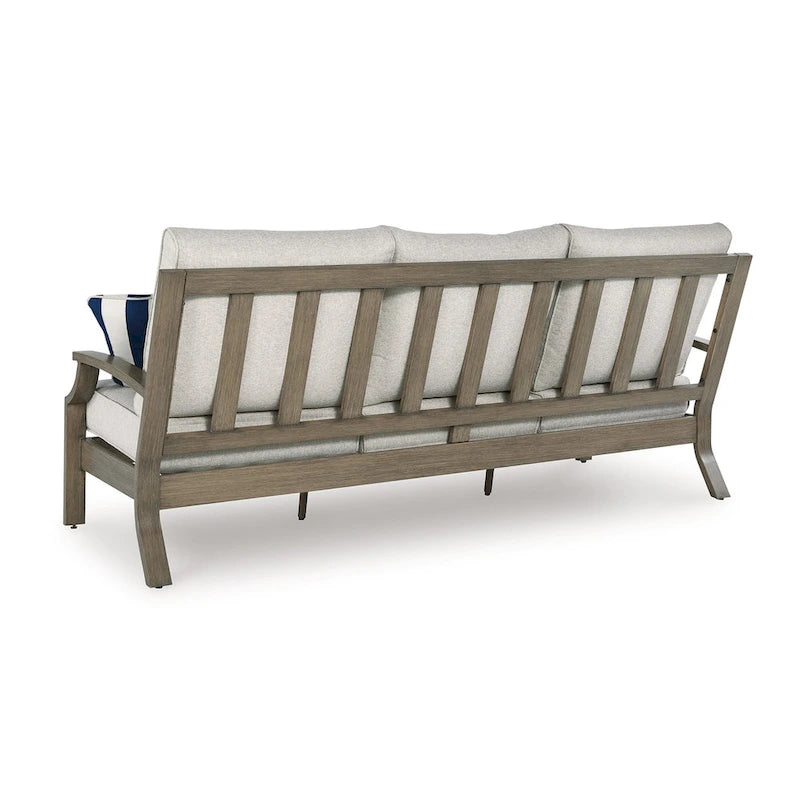 Inaya Outdoor Sofa, 4 Throw Pillows, Cream White, 89 Inch Brown Metal