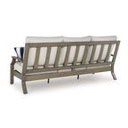 Inaya Outdoor Sofa, 4 Throw Pillows, Cream White, 89 Inch Brown Metal