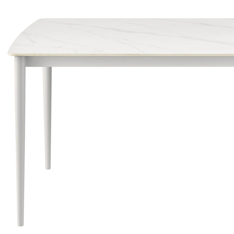 Rue 71 Inch Outdoor Patio Dining Table, Sintered Stone Top, White Frame