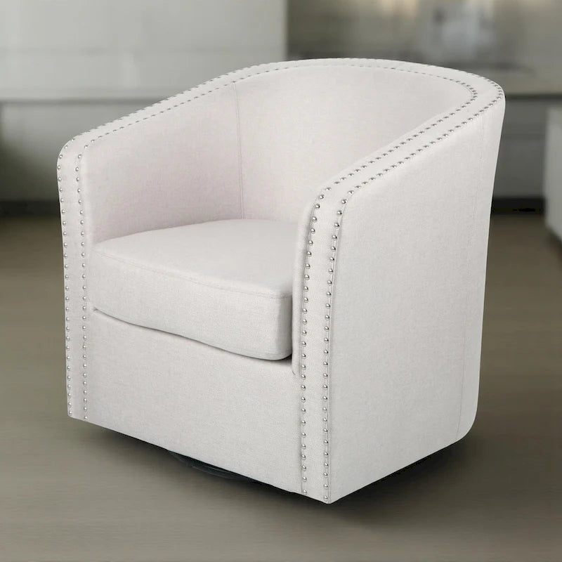 Swivel Accent Chair, Classic Round Barrel Style, Wheat Beige Fabric