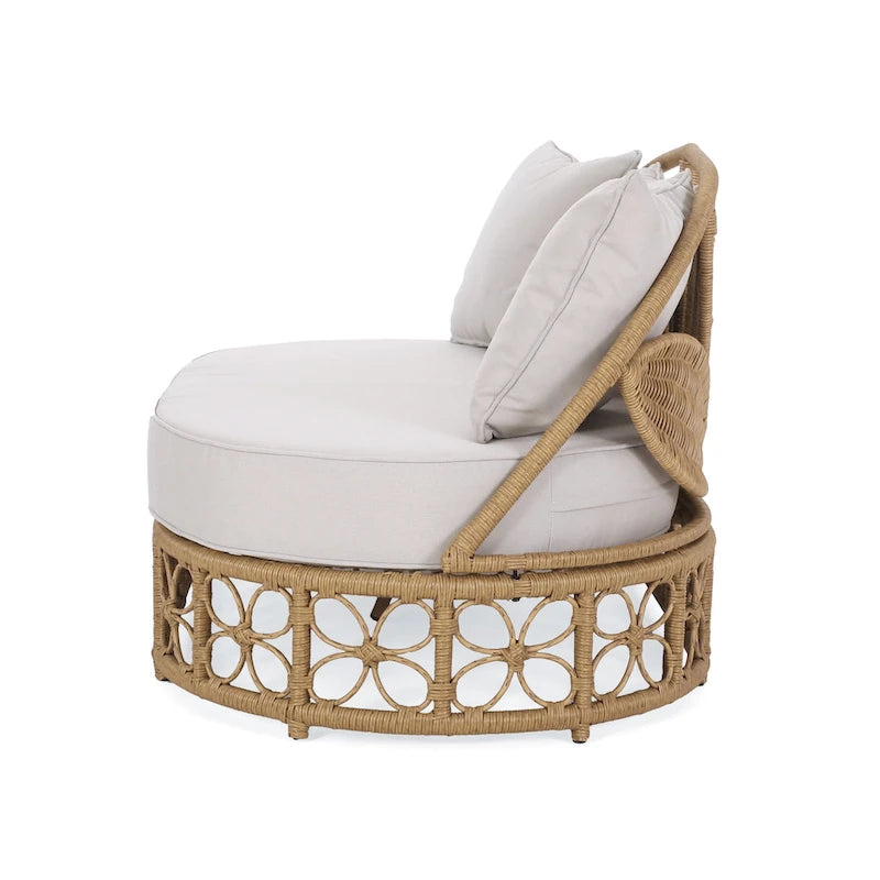 Outdoor Sofa Daybed, PE Rattan Woven Frame, Cushions, Natural Brown