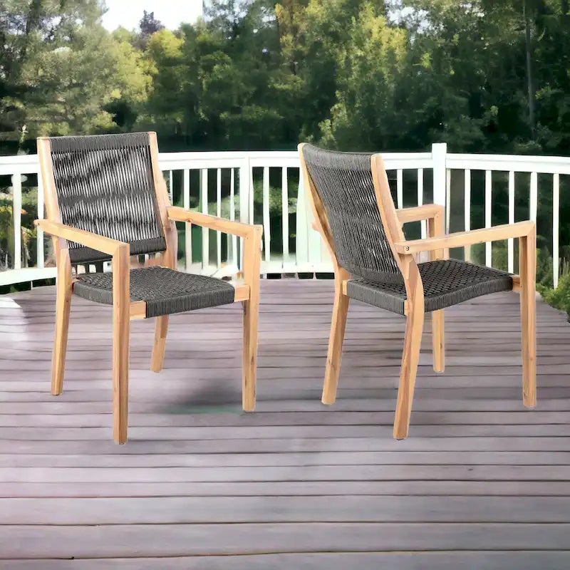 Set of Two 23 Charcoal and Natural Wood Solid Wood Outdoor Arm Chair