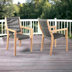 Set of Two 23 Charcoal and Natural Wood Solid Wood Outdoor Arm Chair