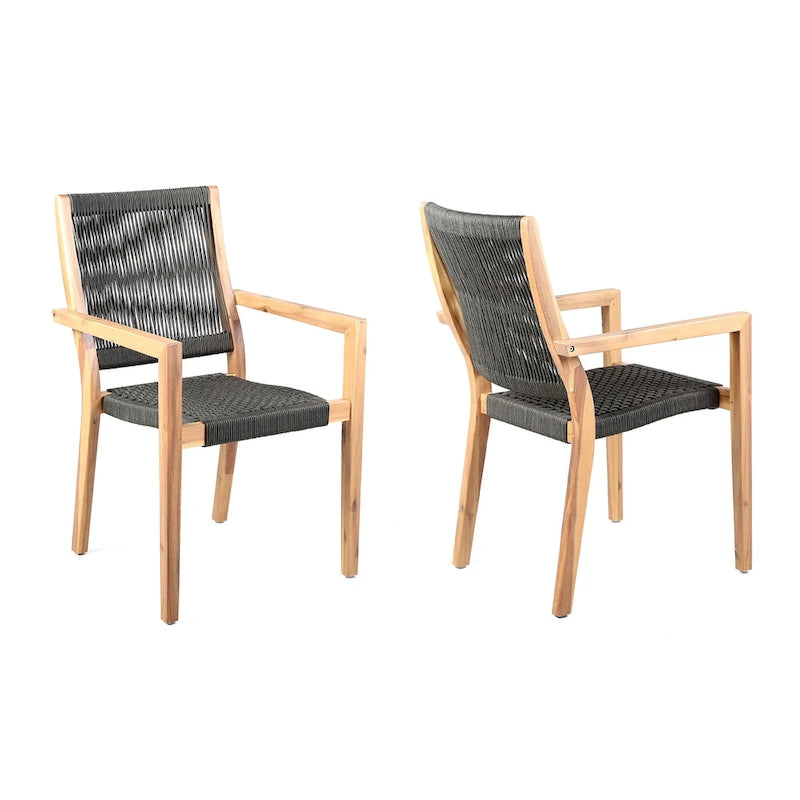 Set of Two 23 Charcoal and Natural Wood Solid Wood Outdoor Arm Chair