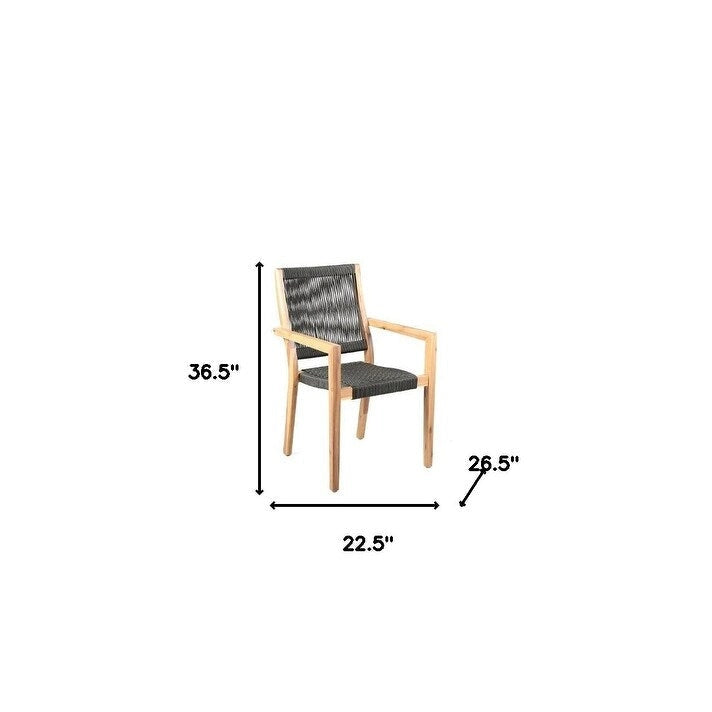 Set of Two 23 Charcoal and Natural Wood Solid Wood Outdoor Arm Chair