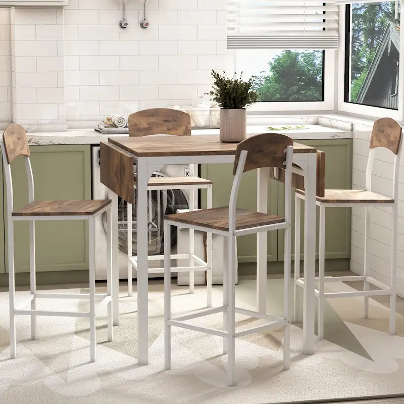 Set da tavolo da pranzo altezza bancone, set da pranzo 5 pezzi con tavolo allungabile e 4 sedie da pranzo alte